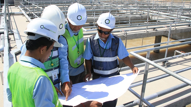 Experts exchange in a wastewater treatment plant