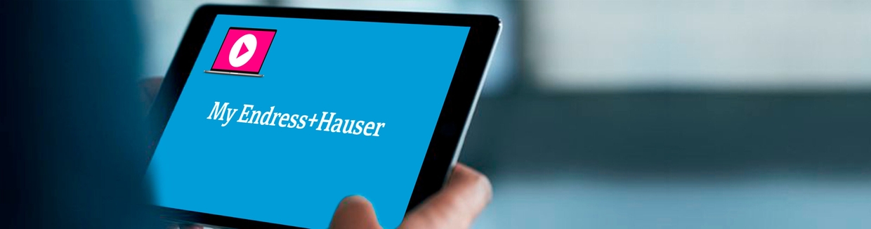 Muž držící tablet s přístrojovou deskou Můj Endress+Hauser